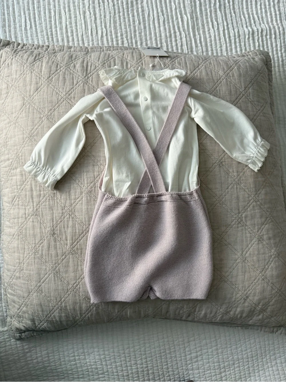 Pink Knit Overall with White Ruffle Bodysuit